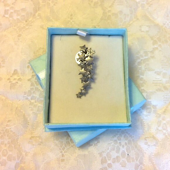 Vintage JJ Clear Cubic Zirconia Titanium Star Timeless Vtg Pin Unisex Jewelry - Picture 6 of 9